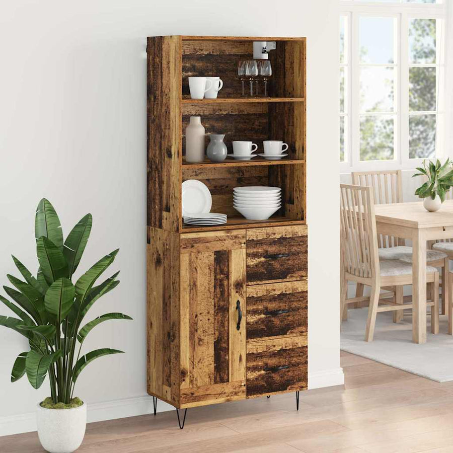 Hoge kast met lade Oud Hout 69,5 x 32,5 x 180 cm Bewerkt hout