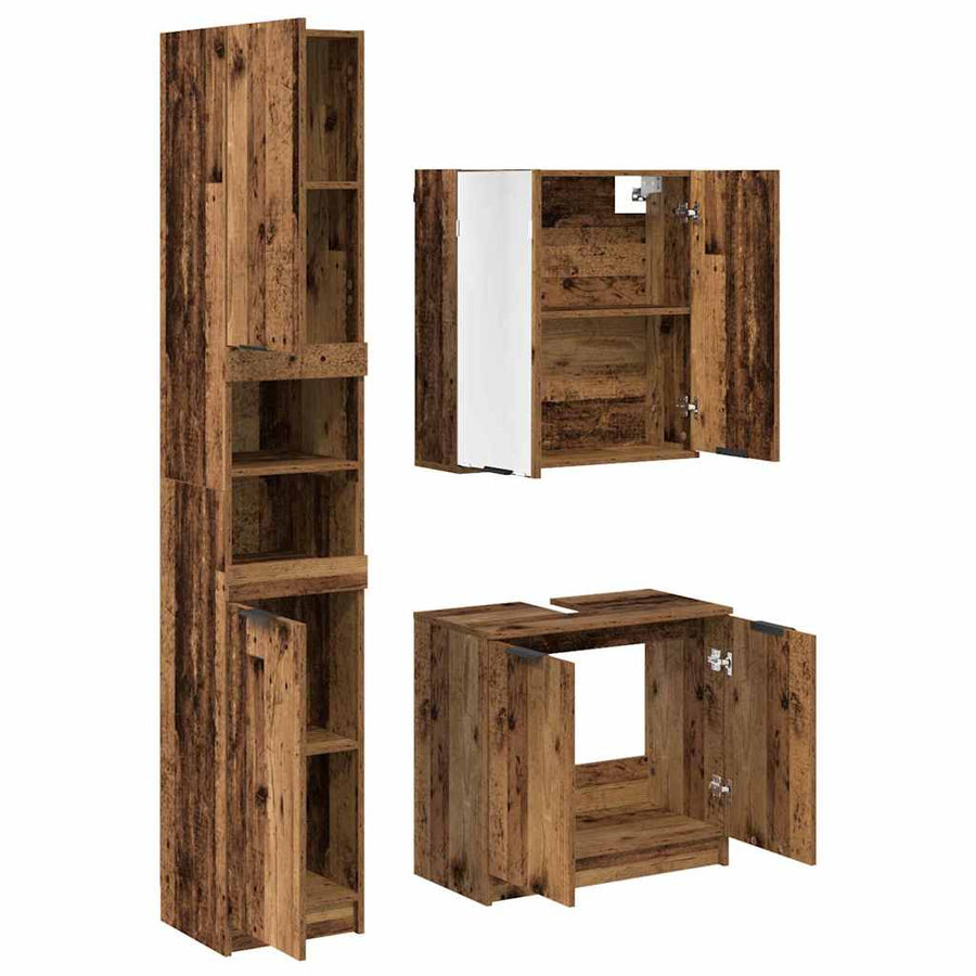 Badkamerkastenset met plank met opslag Oud Hout Bewerkt hout