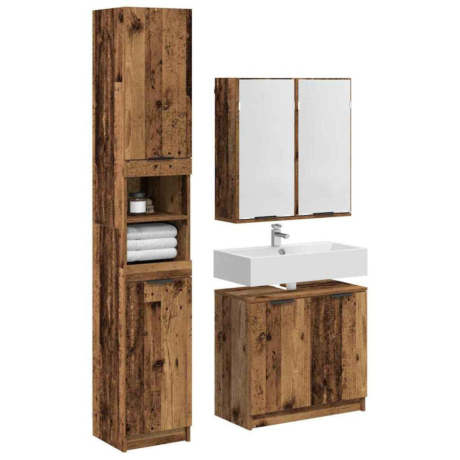 Badkamerkastenset met plank met opslag Oud Hout Bewerkt hout