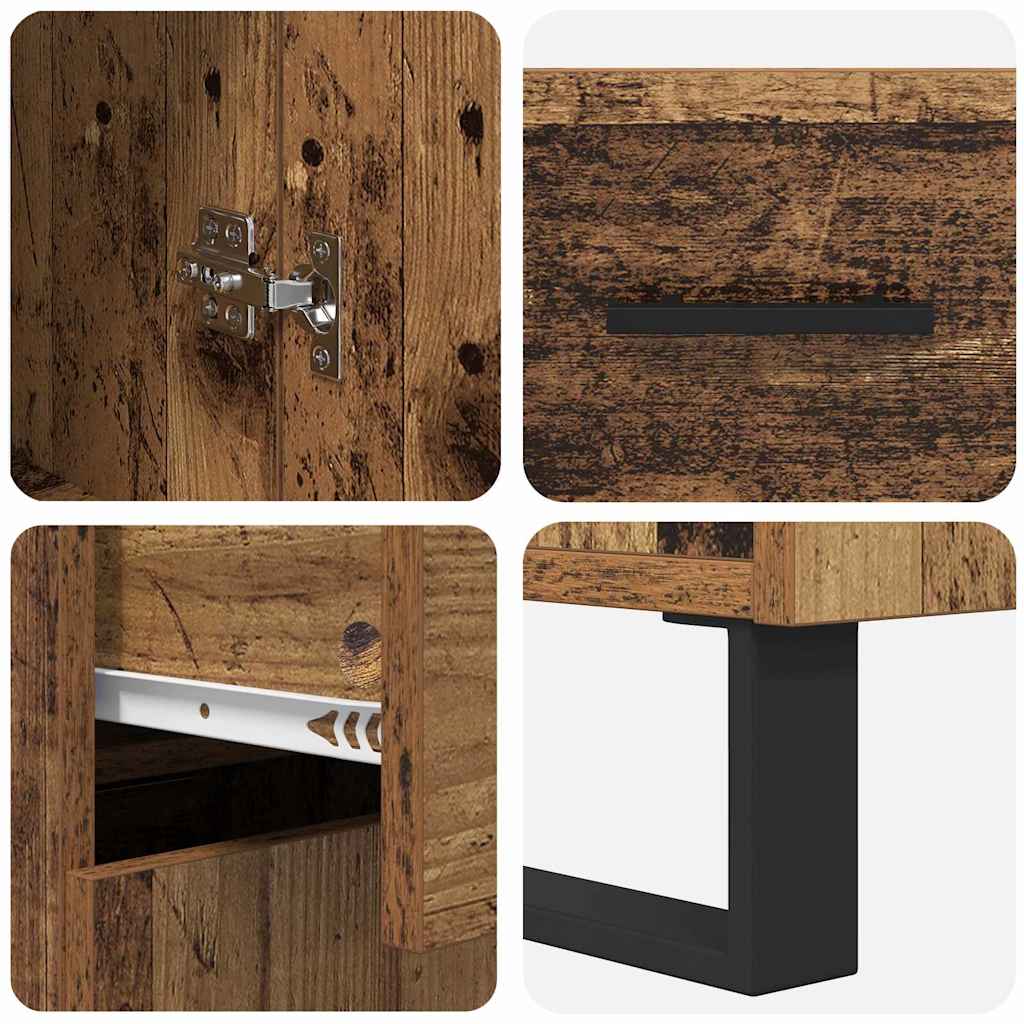 Hoge kast met lade 2 pcs Oud Hout Geengineerd Hout en Glas