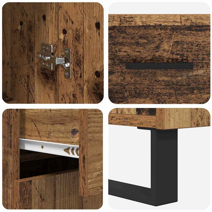 Hoge kast met lade 2 pcs Oud Hout Geengineerd Hout en Glas
