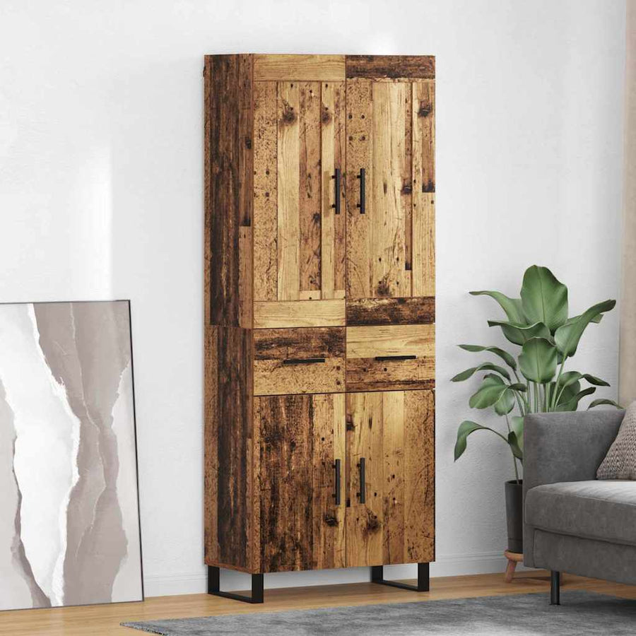 Hoge kast met lade 2 pcs Oud Hout Geengineerd Hout en Glas