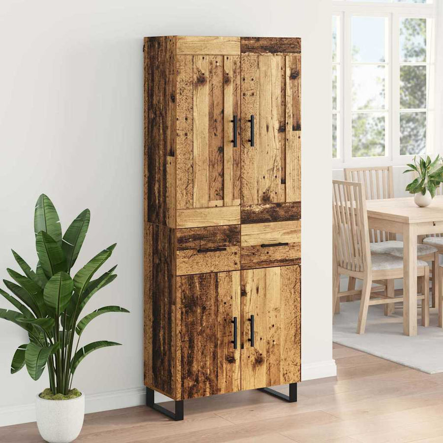 Hoge kast met lade 2 pcs Oud Hout Geengineerd Hout en Glas