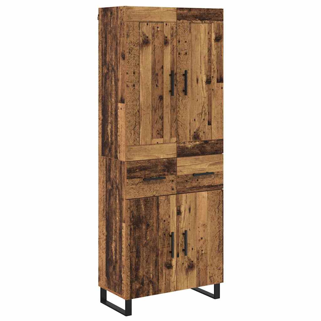 Hoge kast met lade 2 pcs Oud Hout Geengineerd Hout en Glas