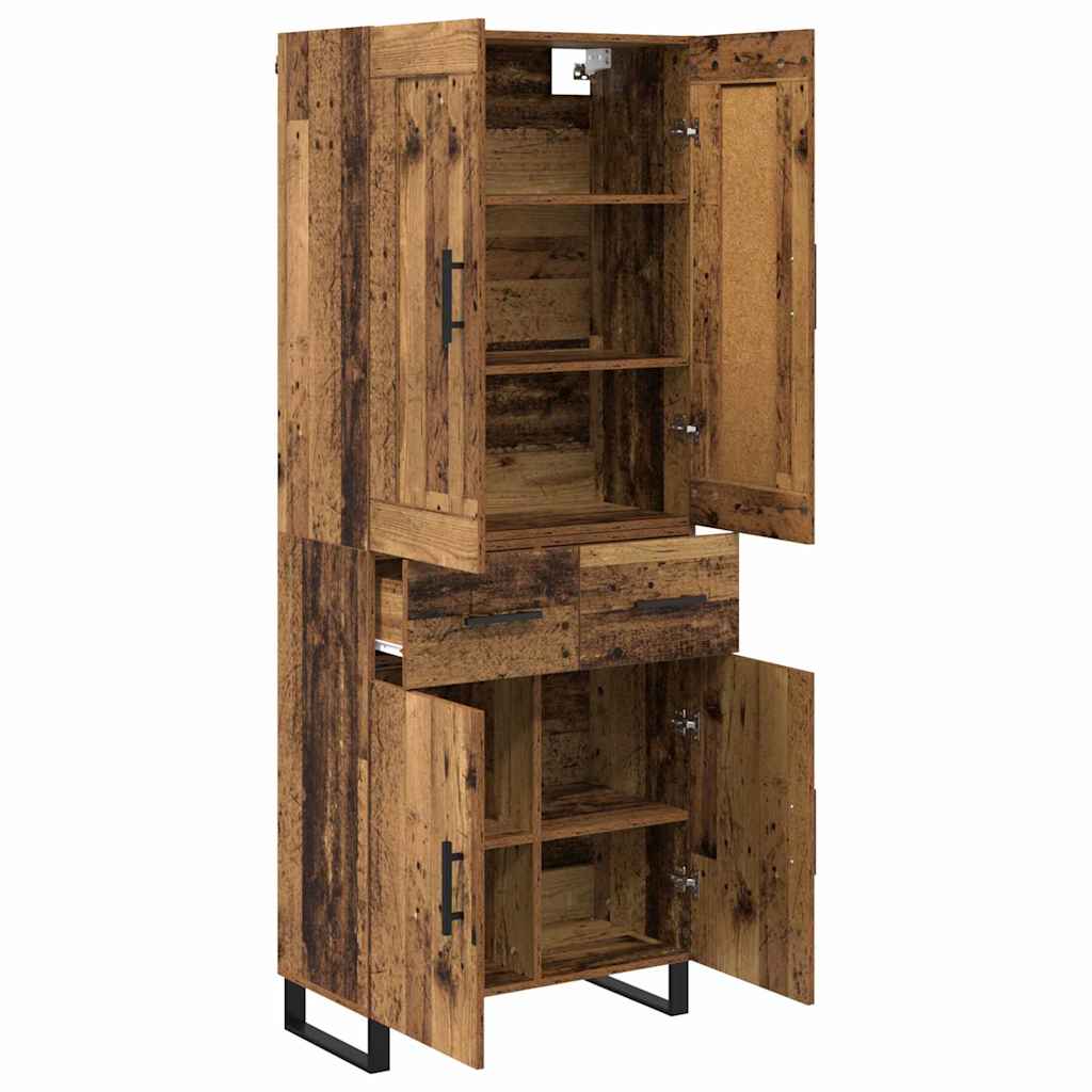 Hoge kast met lade 2 pcs Oud Hout Geengineerd Hout en Glas