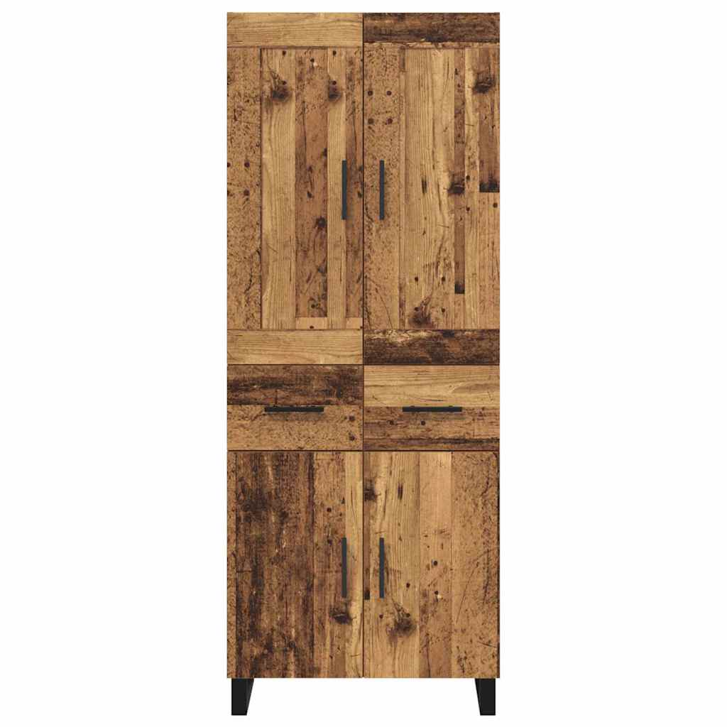 Hoge kast met lade 2 pcs Oud Hout Geengineerd Hout en Glas