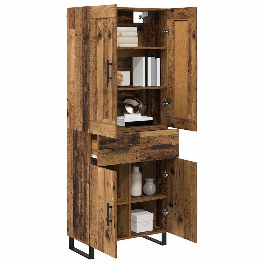 Hoge kast met lade 2 pcs Oud Hout Geengineerd Hout en Glas