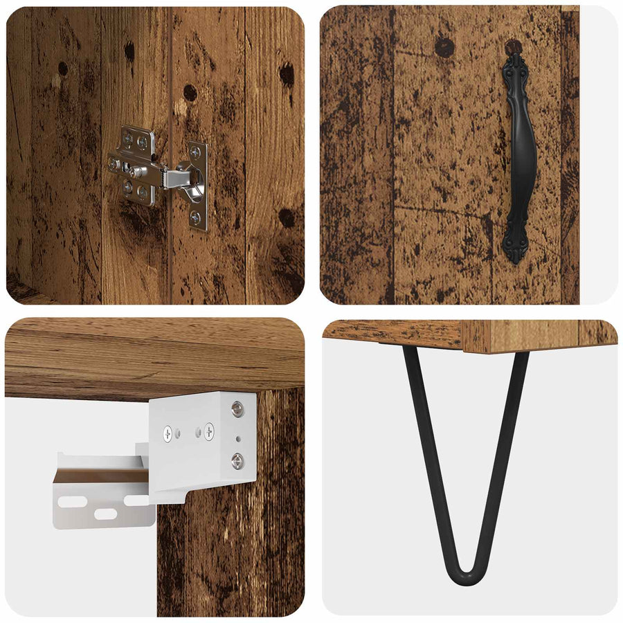 Hoge kast 2 pcs Oudhout Geëngineerd hout en glas