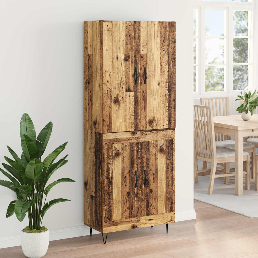 Hoge kast 2 pcs Oudhout Geëngineerd hout en glas