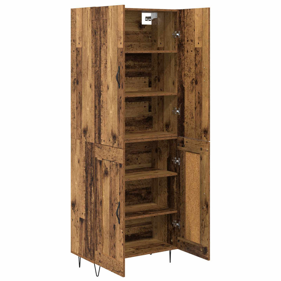 Hoge kast 2 pcs Oudhout Geëngineerd hout en glas