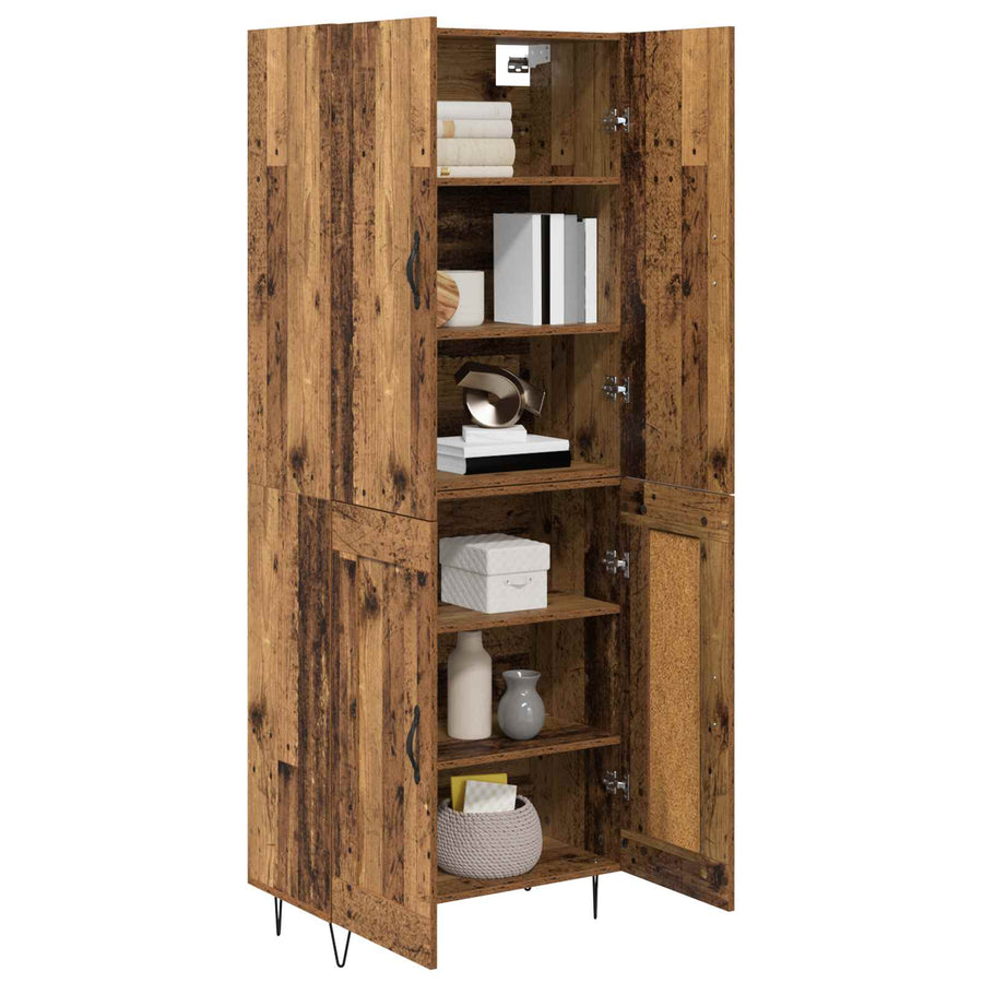 Hoge kast 2 pcs Oudhout Geëngineerd hout en glas
