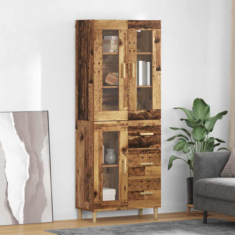 Hoge kast met lade Oud Hout 69,5 x 34 x 180 cm Bewerkt hout