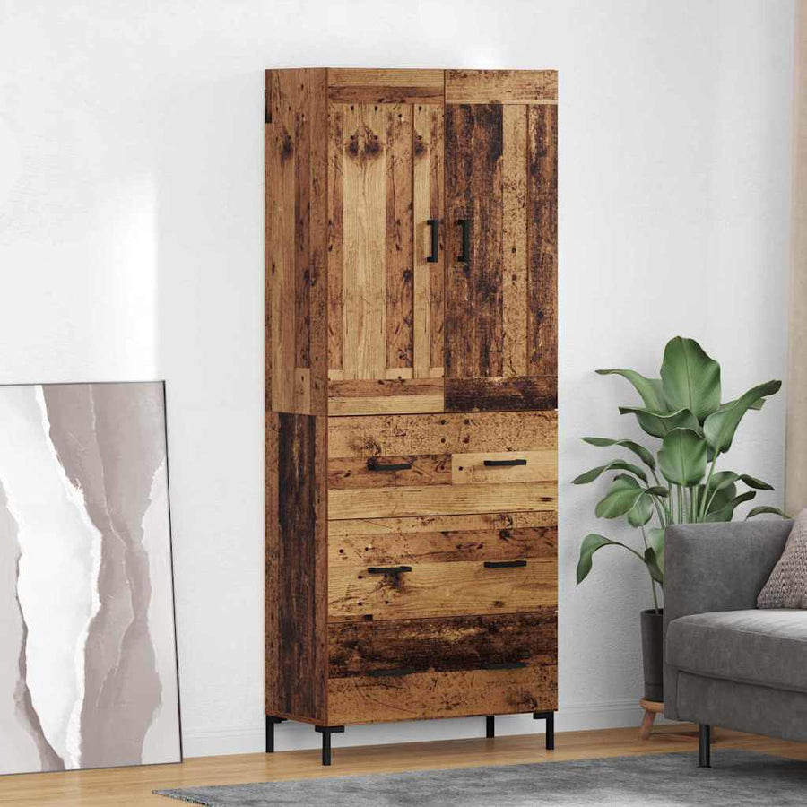 Highboard met lade Oud Hout 69,5 x 34 x 180 cm Bewerkt hout