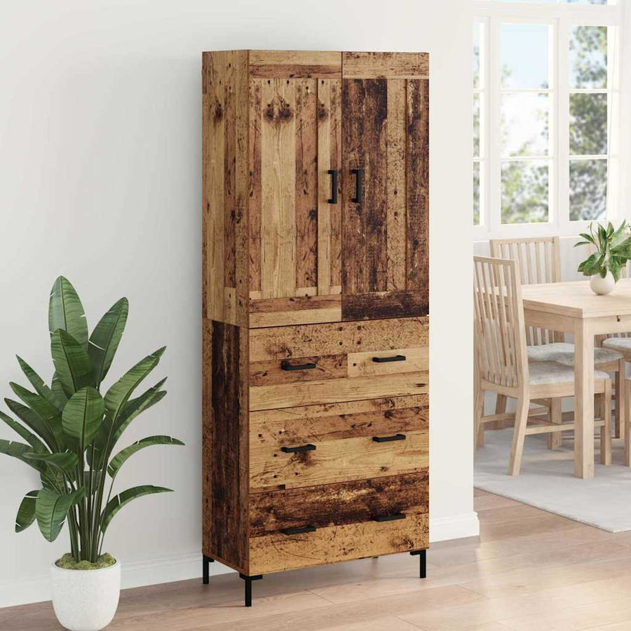 Highboard met lade Oud Hout 69,5 x 34 x 180 cm Bewerkt hout