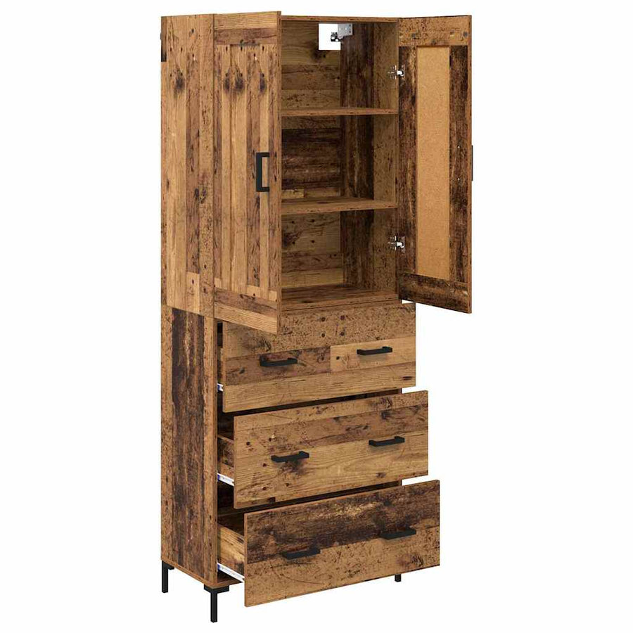 Highboard met lade Oud Hout 69,5 x 34 x 180 cm Bewerkt hout