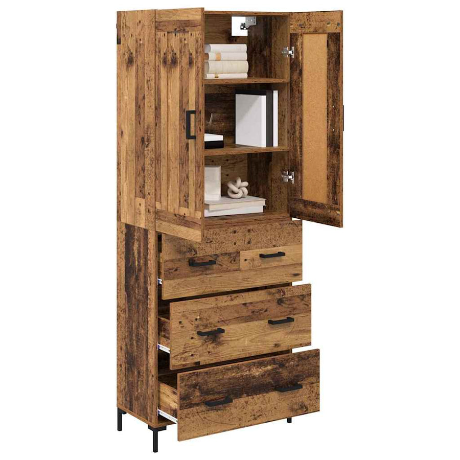 Highboard met lade Oud Hout 69,5 x 34 x 180 cm Bewerkt hout