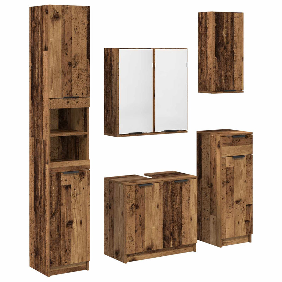 Badkamermeubelset met lade met plank 5 pcs Oudhout Bewerkt hout