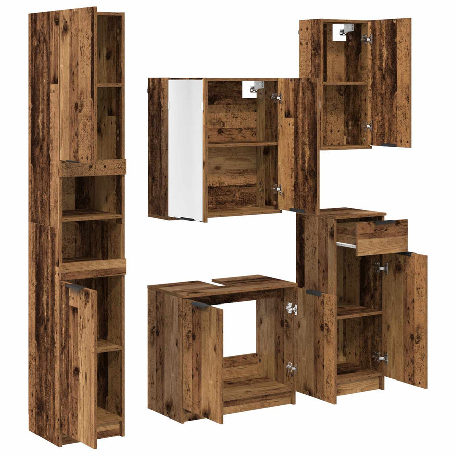 Badkamermeubelset met lade met plank 5 pcs Oudhout Bewerkt hout