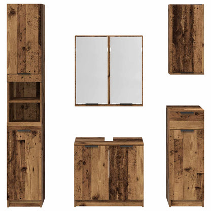 Badkamermeubelset met lade met plank 5 pcs Oudhout Bewerkt hout