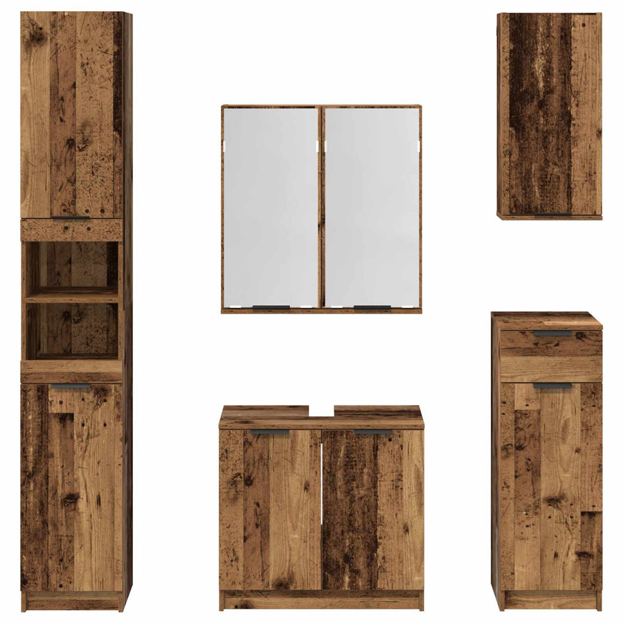 Badkamermeubelset met lade met plank 5 pcs Oudhout Bewerkt hout