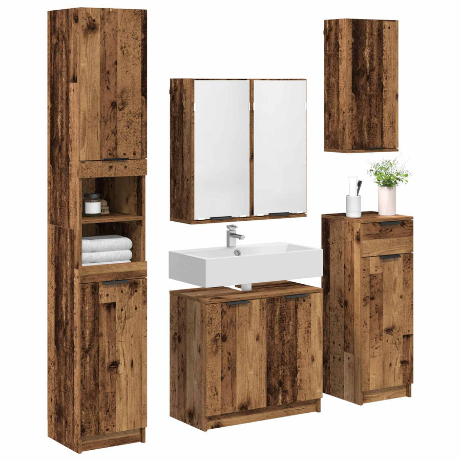 Badkamermeubelset met lade met plank 5 pcs Oudhout Bewerkt hout