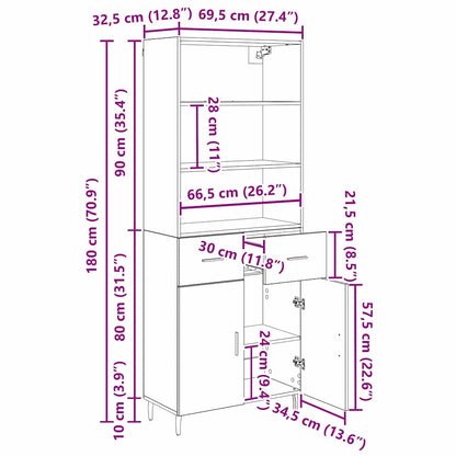 Hoge kast Oud Hout 69,5 x 34 x 180 cm Geengineerd Hout en Glas