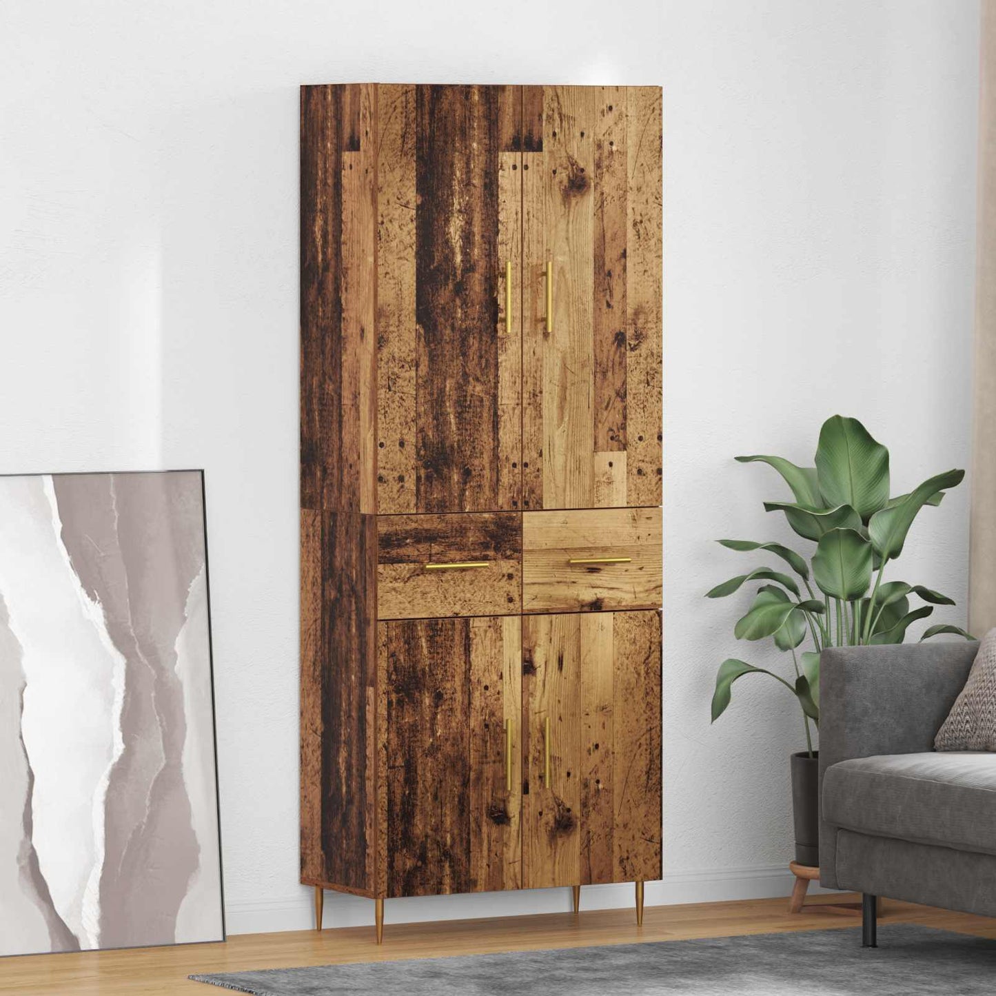 Highboard met lade Oud Hout 69,5 x 34 x 180 cm Bewerkt hout