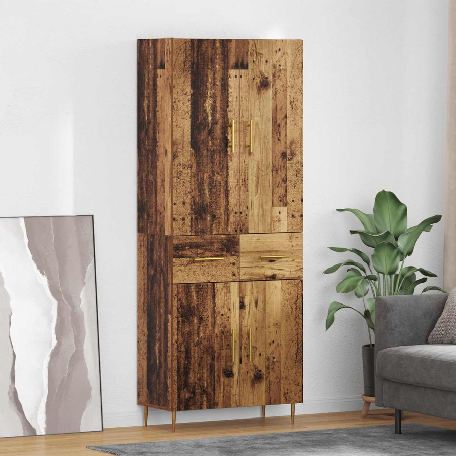 Highboard met lade Oud Hout 69,5 x 34 x 180 cm Bewerkt hout