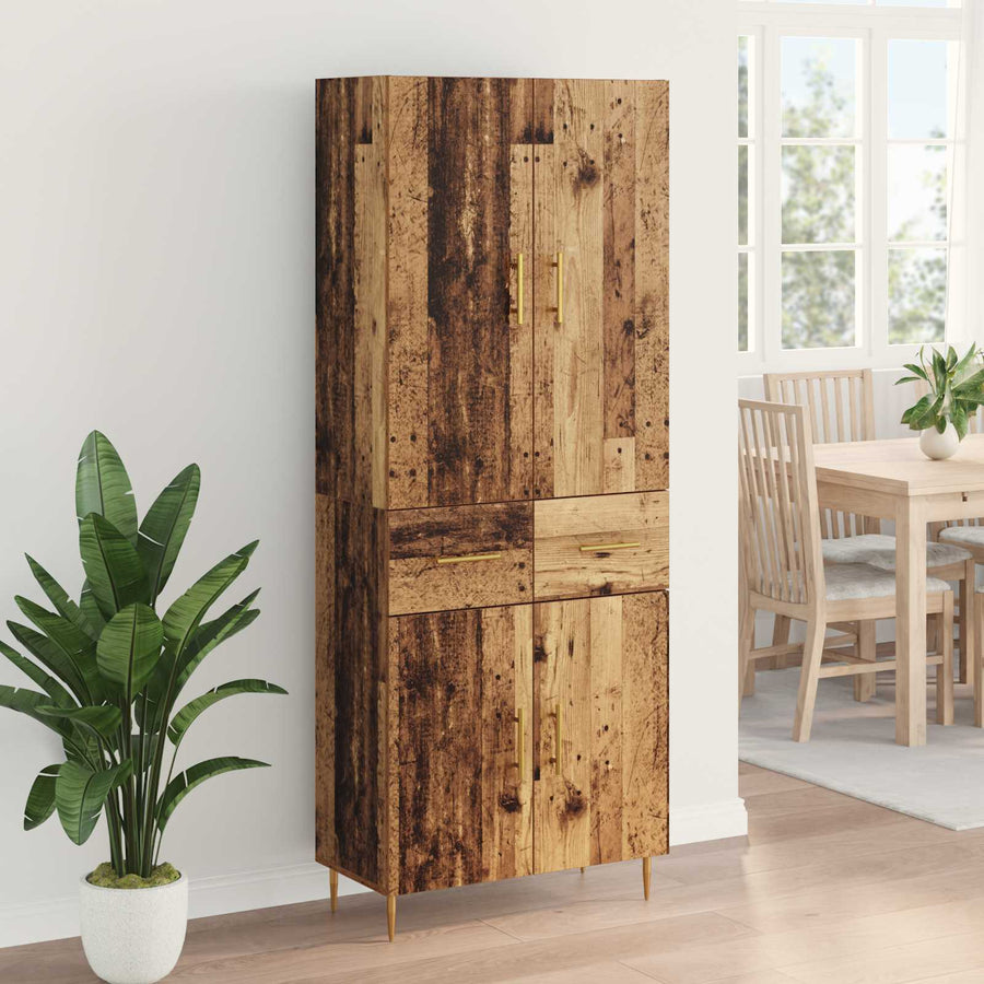 Highboard met lade Oud Hout 69,5 x 34 x 180 cm Bewerkt hout