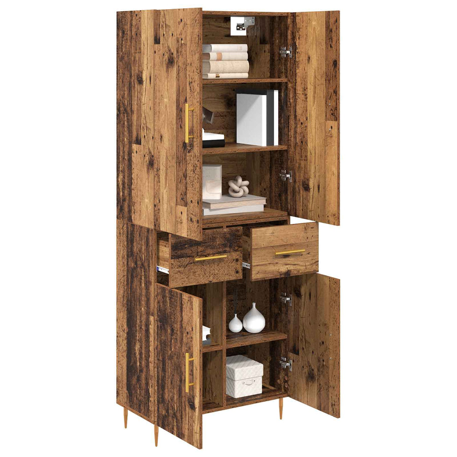 Highboard met lade Oud Hout 69,5 x 34 x 180 cm Bewerkt hout