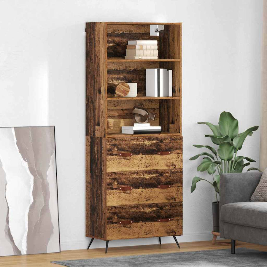 Hoge kast met lade Oud Hout 69,5 x 34 x 180 cm Bewerkt hout