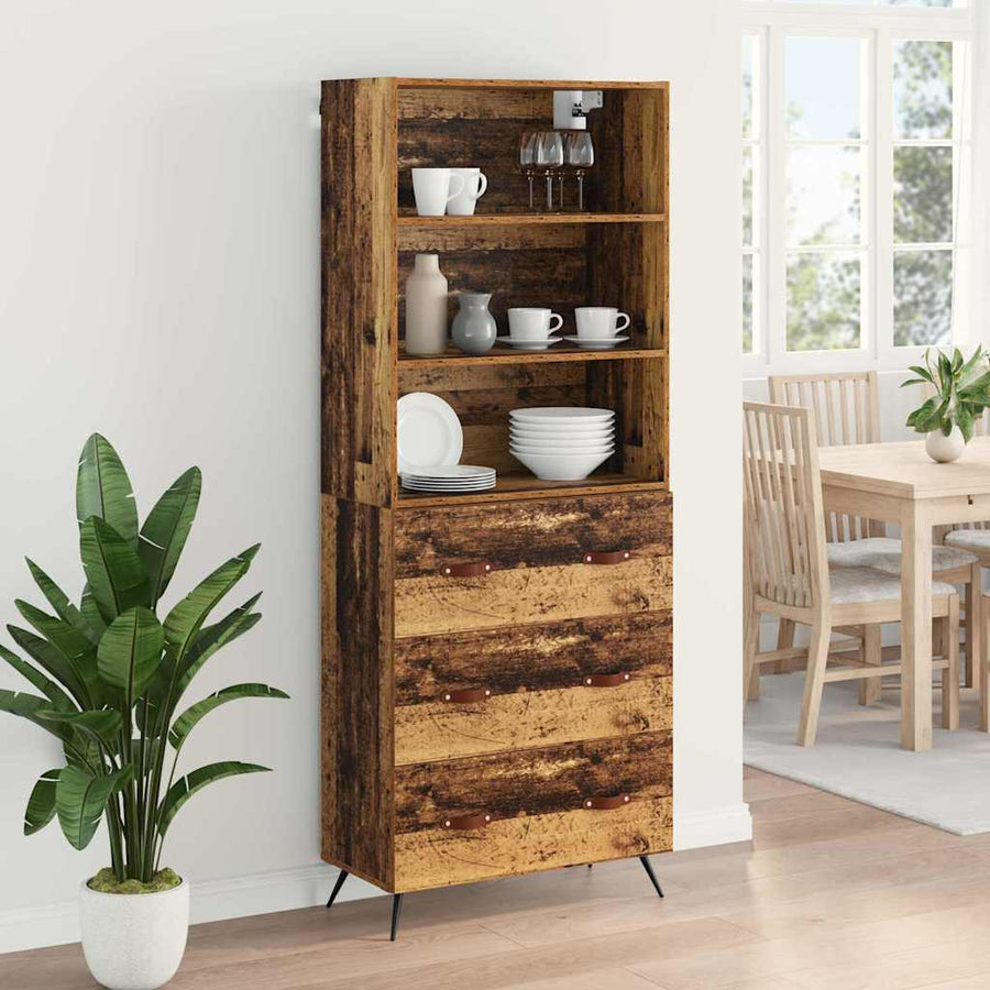 Hoge kast met lade Oud Hout 69,5 x 34 x 180 cm Bewerkt hout