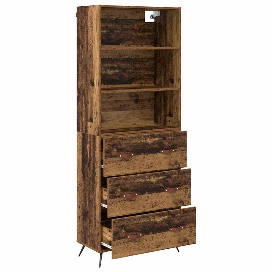 Hoge kast met lade Oud Hout 69,5 x 34 x 180 cm Bewerkt hout