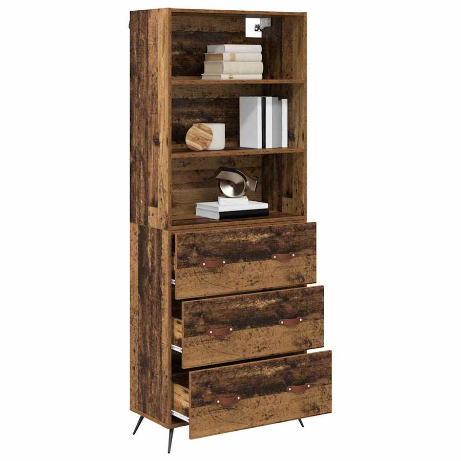Hoge kast met lade Oud Hout 69,5 x 34 x 180 cm Bewerkt hout