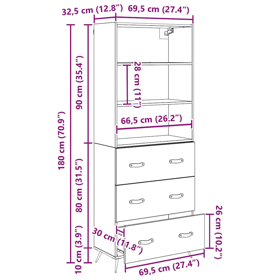 Hoge kast met lade Oud Hout 69,5 x 34 x 180 cm Bewerkt hout