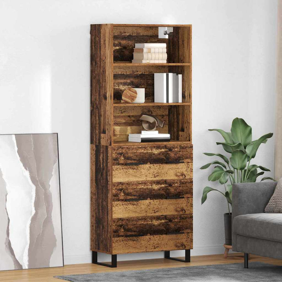 Hoge kast Oud Hout 69,5 x 34 x 180 cm Geengineerd Hout en Glas
