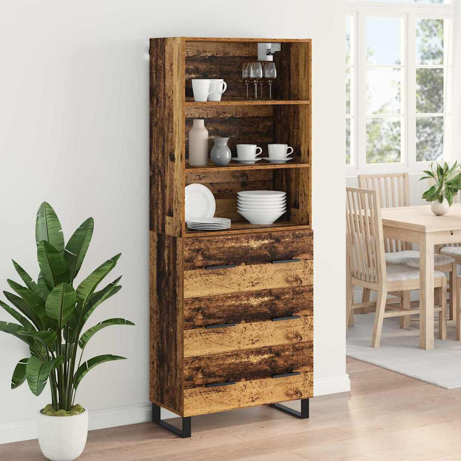 Hoge kast Oud Hout 69,5 x 34 x 180 cm Geengineerd Hout en Glas