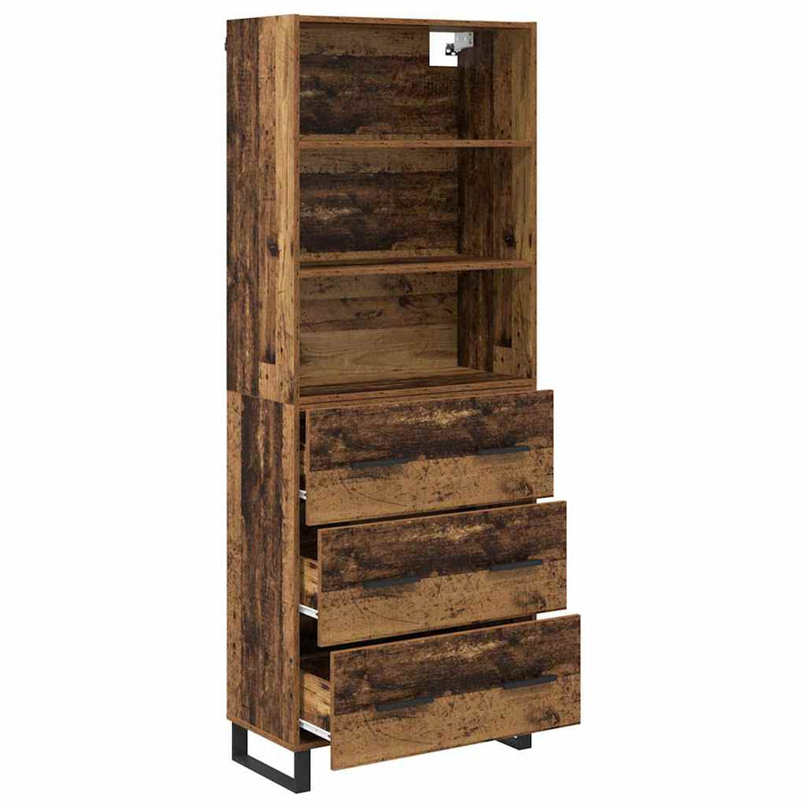 Hoge kast Oud Hout 69,5 x 34 x 180 cm Geengineerd Hout en Glas