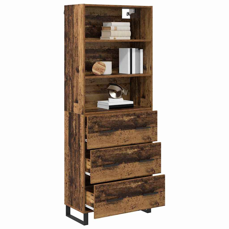 Hoge kast Oud Hout 69,5 x 34 x 180 cm Geengineerd Hout en Glas