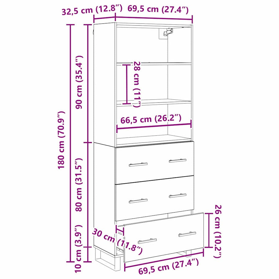 Hoge kast Oud Hout 69,5 x 34 x 180 cm Geengineerd Hout en Glas