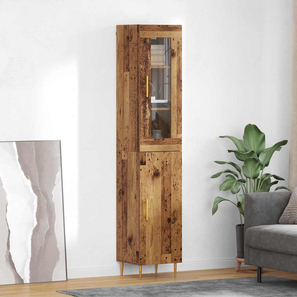 Hoge kast 2 pcs Oud Hout Glas