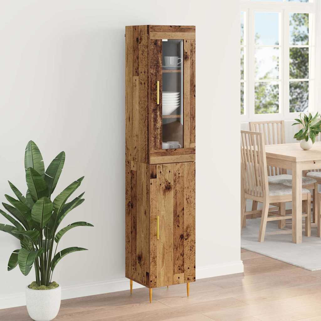 Hoge kast 2 pcs Oud Hout Glas