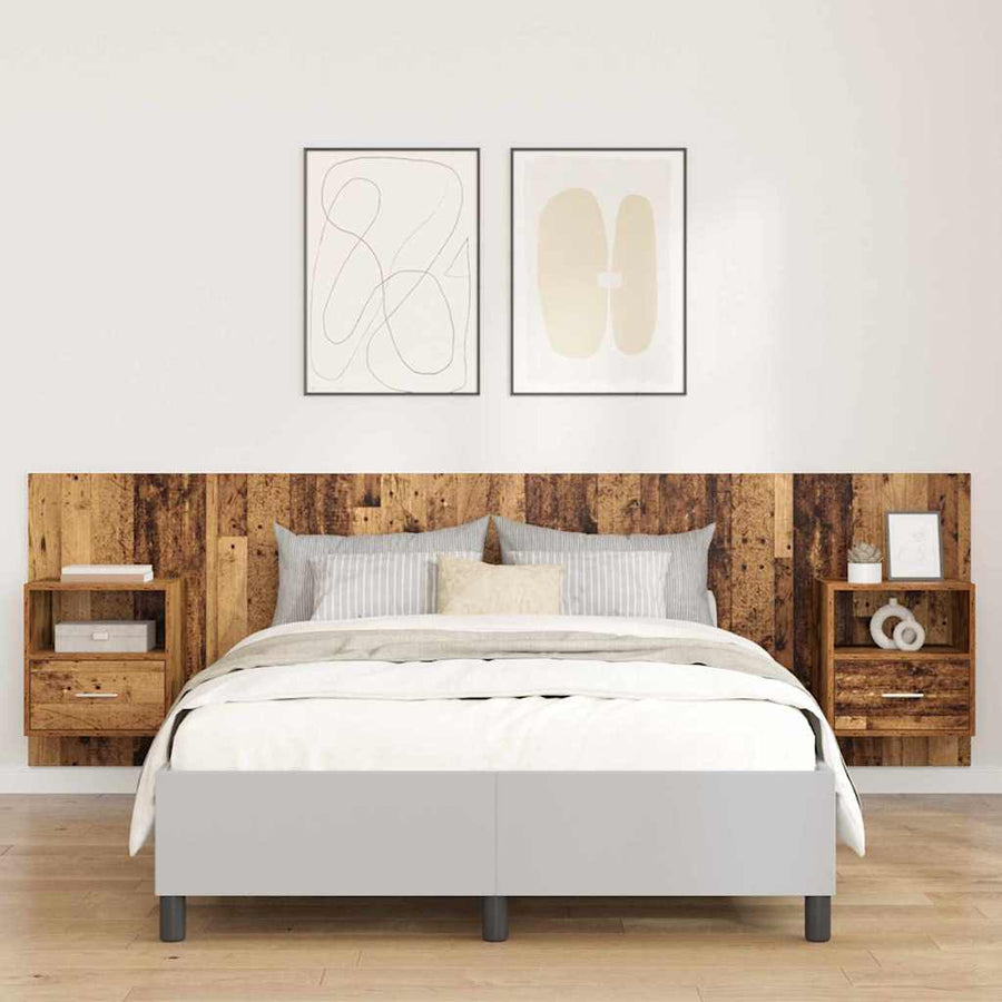 Hoofdbord Met Kast met lade 3 pcs Oud Hout Bewerkt hout