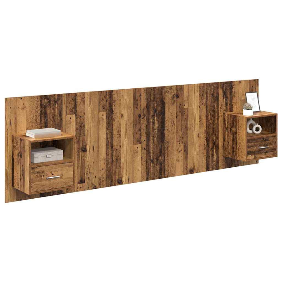 Hoofdbord Met Kast met lade 3 pcs Oud Hout Bewerkt hout