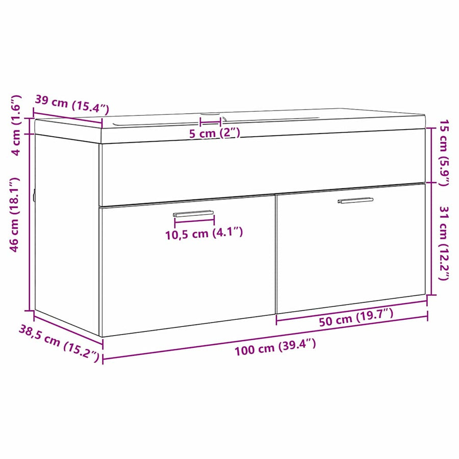Badkamerkast met lade Oud Hout 100 x 38,5 x 46 cm Bewerkt hout