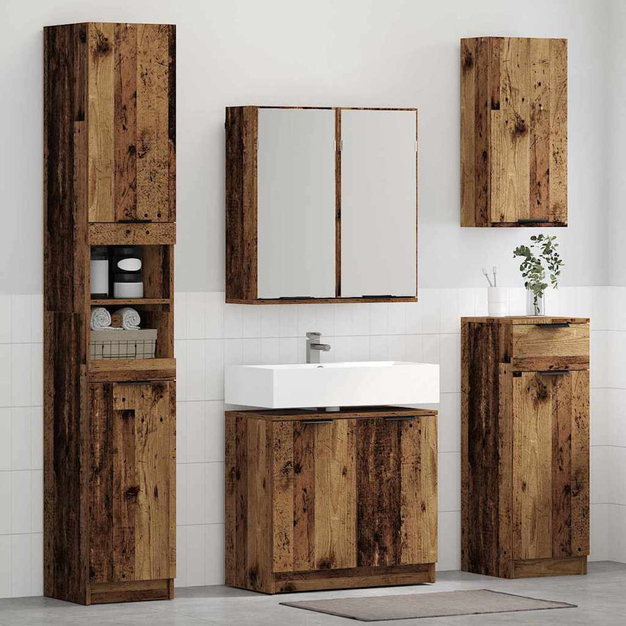 Badkamerkastenset met plank met opslag Oud Hout Bewerkt hout