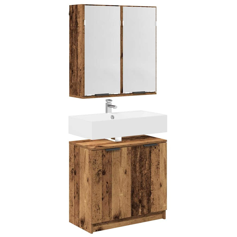 Badkamerkastenset met plank met opslag Oud Hout Bewerkt hout