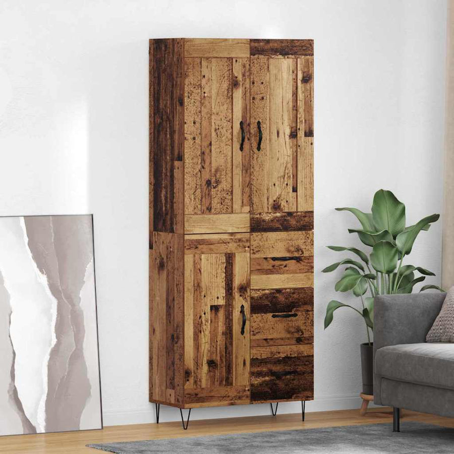 Highboard met lade Oud Hout 69,5 x 34 x 180 cm Bewerkt hout