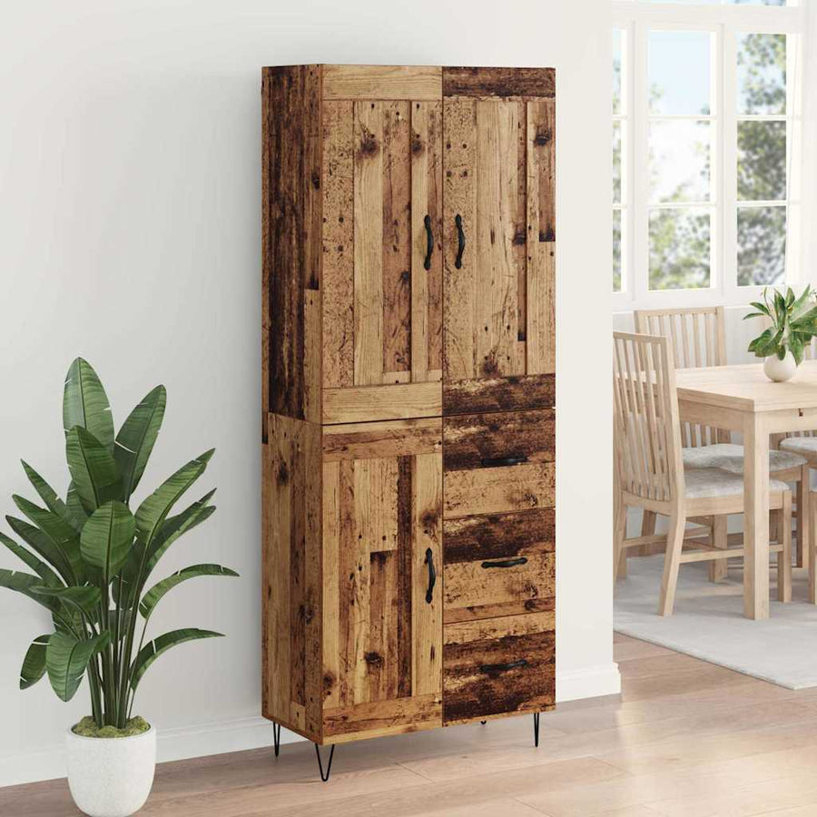 Highboard met lade Oud Hout 69,5 x 34 x 180 cm Bewerkt hout