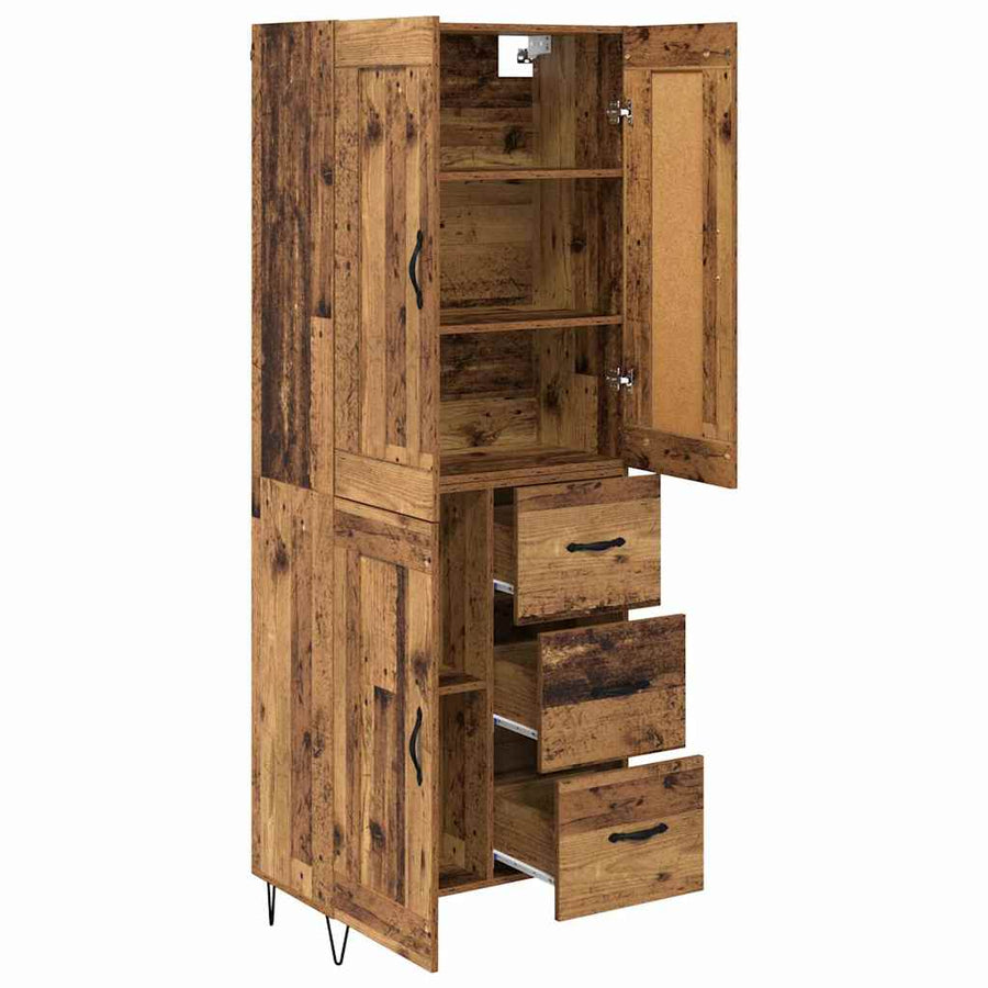 Highboard met lade Oud Hout 69,5 x 34 x 180 cm Bewerkt hout